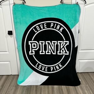 Victoria's Secret PINK Blanket Black, White & Teal 60×40 Inches